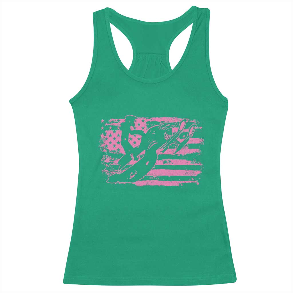 Snowmobile Snowcross Girls Pink American Flag Racerback Tank Top - Wonder Print Shop