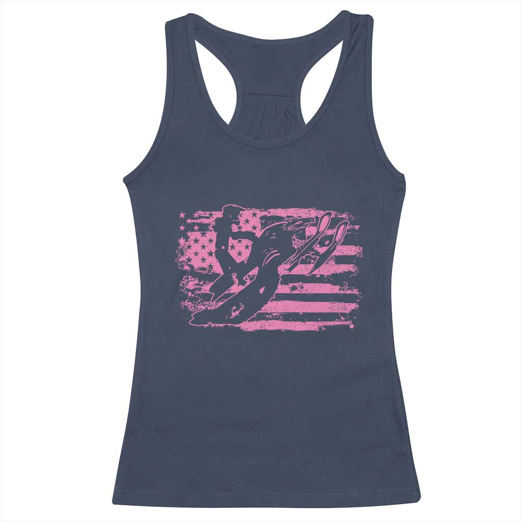 Snowmobile Snowcross Girls Pink American Flag Racerback Tank Top - Wonder Print Shop