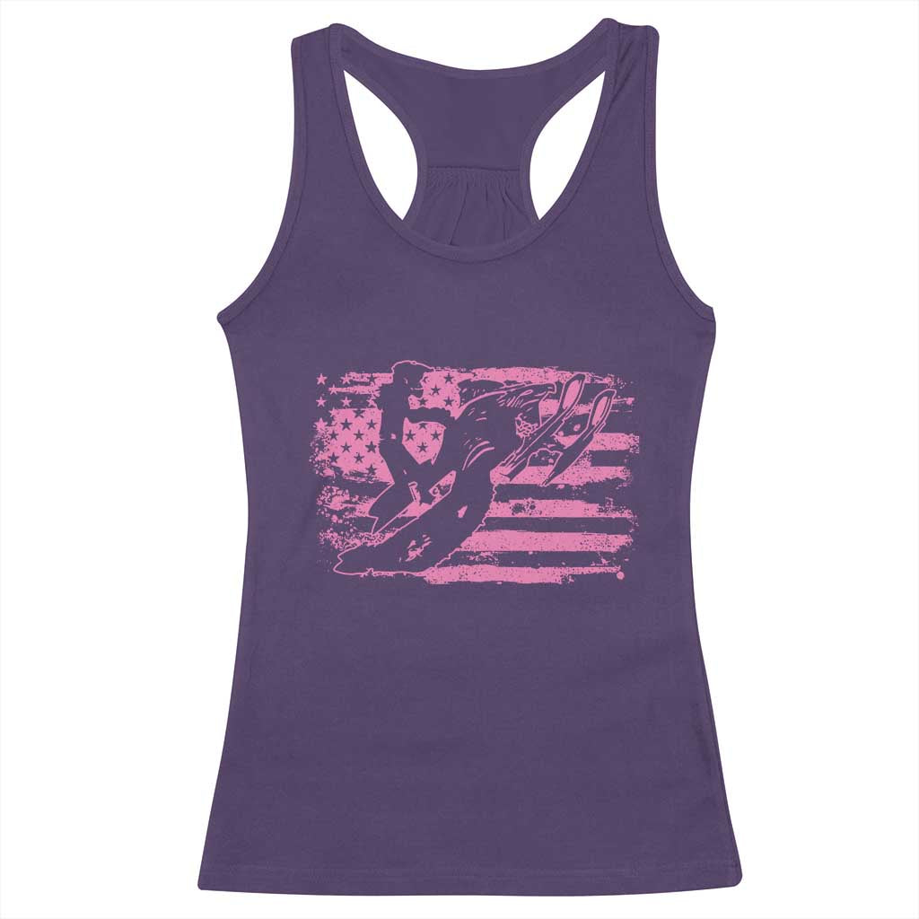Snowmobile Snowcross Girls Pink American Flag Racerback Tank Top - Wonder Print Shop
