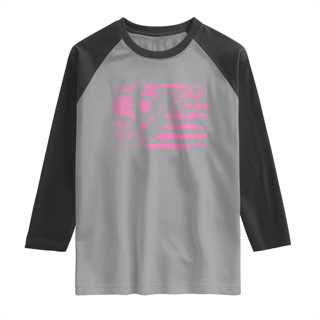 Snowmobile Snowcross Girls Pink American Flag Raglan Shirt - Wonder Print Shop
