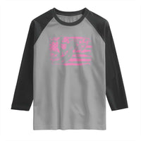 Snowmobile Snowcross Girls Pink American Flag Raglan Shirt - Wonder Print Shop