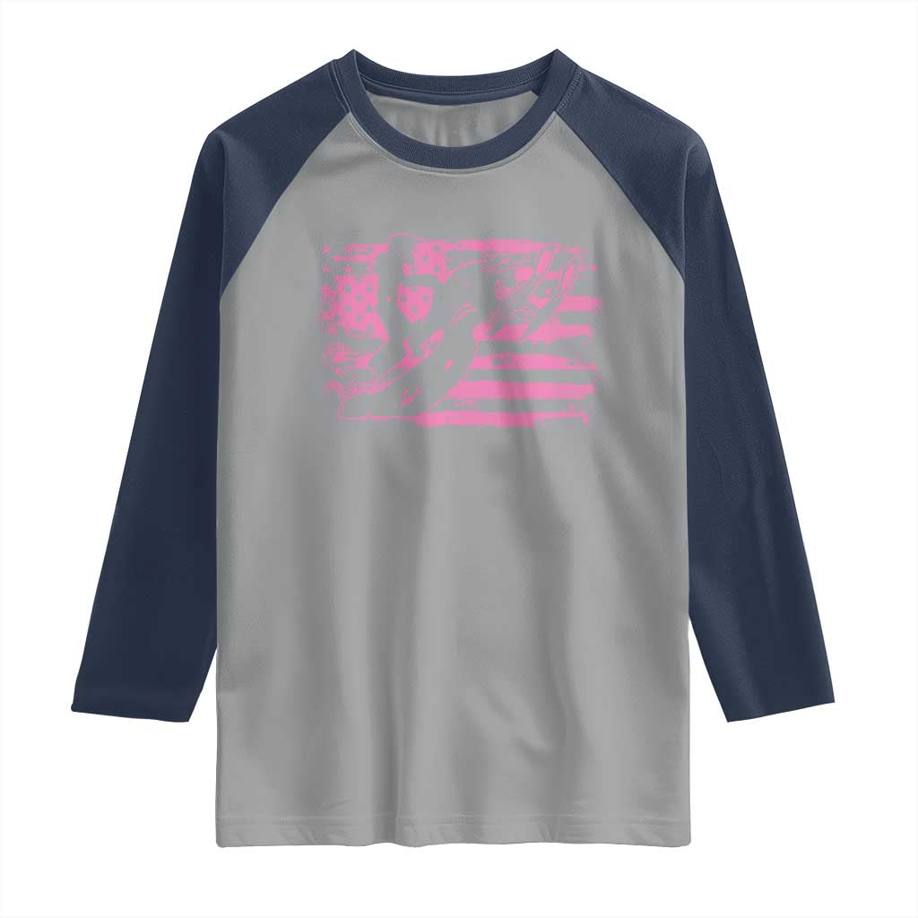 Snowmobile Snowcross Girls Pink American Flag Raglan Shirt - Wonder Print Shop