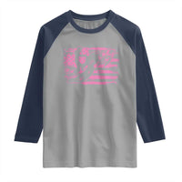 Snowmobile Snowcross Girls Pink American Flag Raglan Shirt - Wonder Print Shop