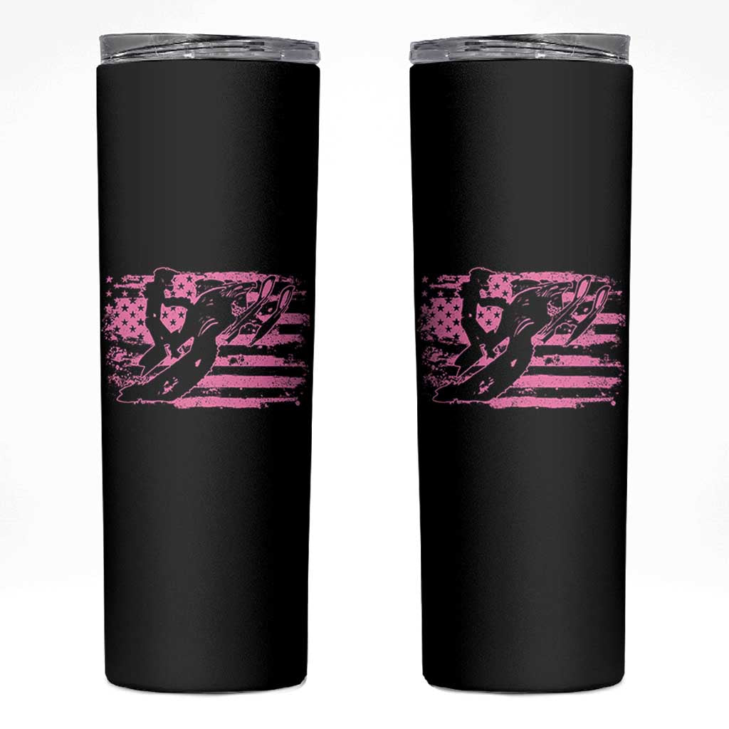 Snowmobile Snowcross Girls Pink American Flag Skinny Tumbler - Wonder Print Shop