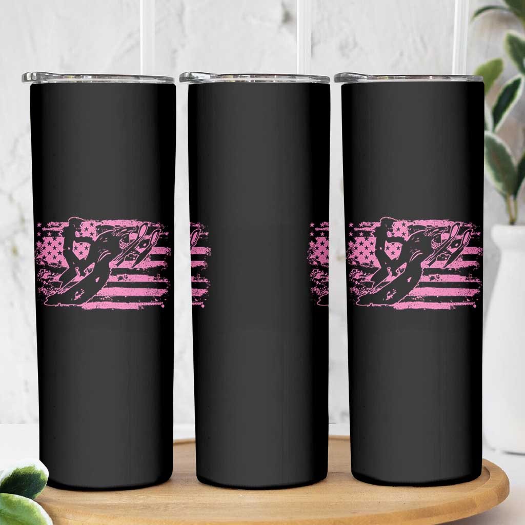 Snowmobile Snowcross Girls Pink American Flag Skinny Tumbler - Wonder Print Shop