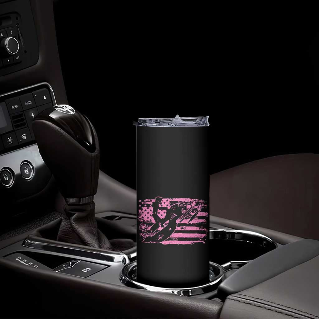 Snowmobile Snowcross Girls Pink American Flag Skinny Tumbler - Wonder Print Shop