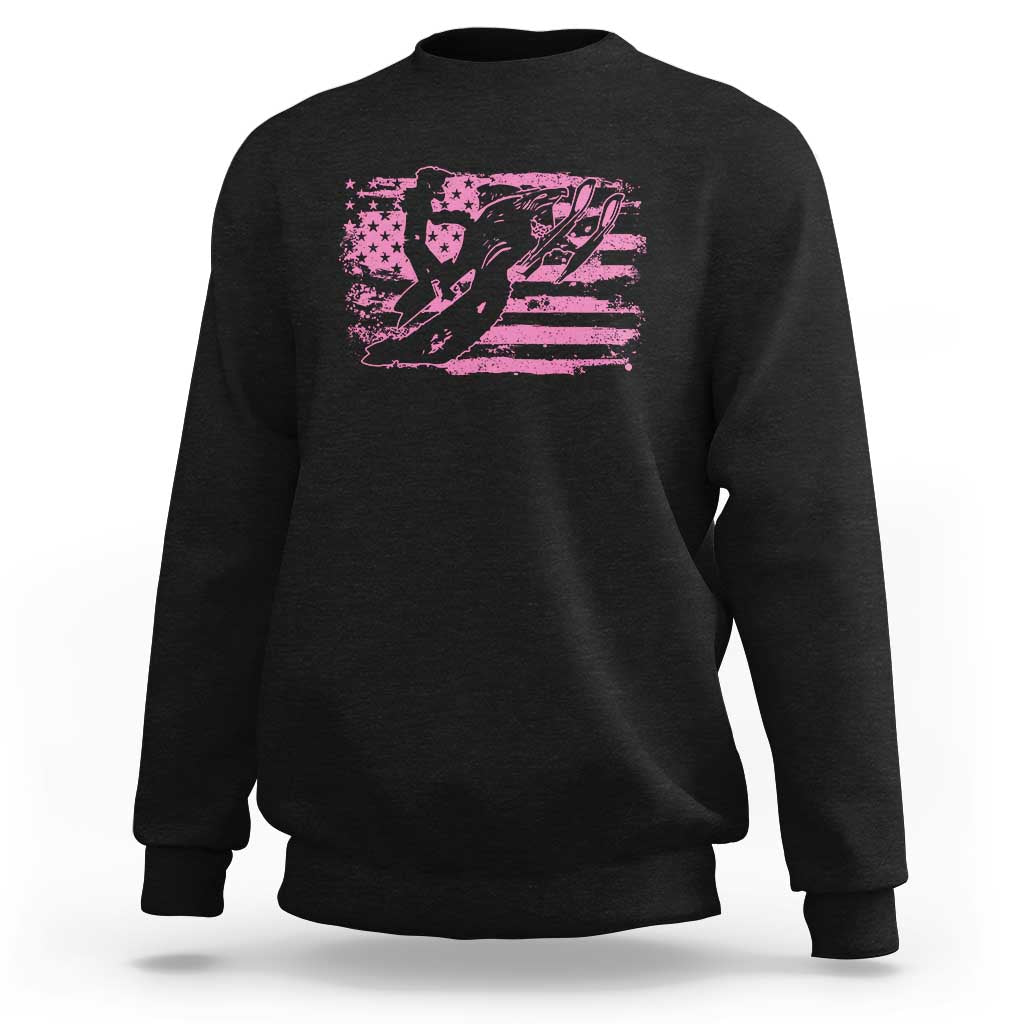 Snowmobile Snowcross Girls Pink American Flag Sweatshirt - Wonder Print Shop
