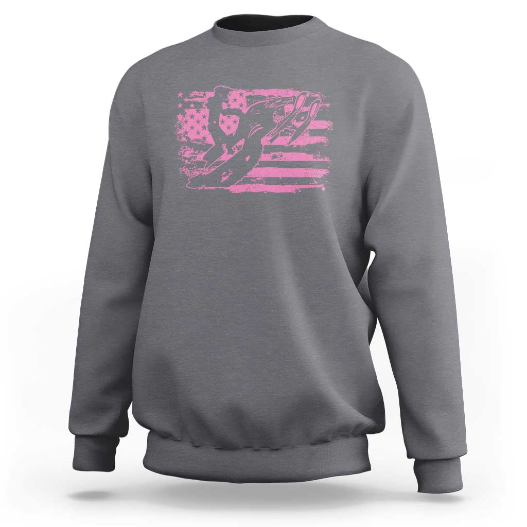 Snowmobile Snowcross Girls Pink American Flag Sweatshirt - Wonder Print Shop