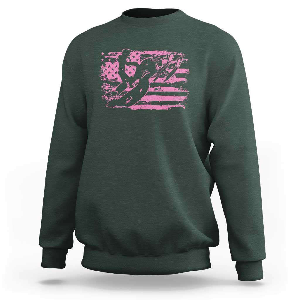 Snowmobile Snowcross Girls Pink American Flag Sweatshirt - Wonder Print Shop