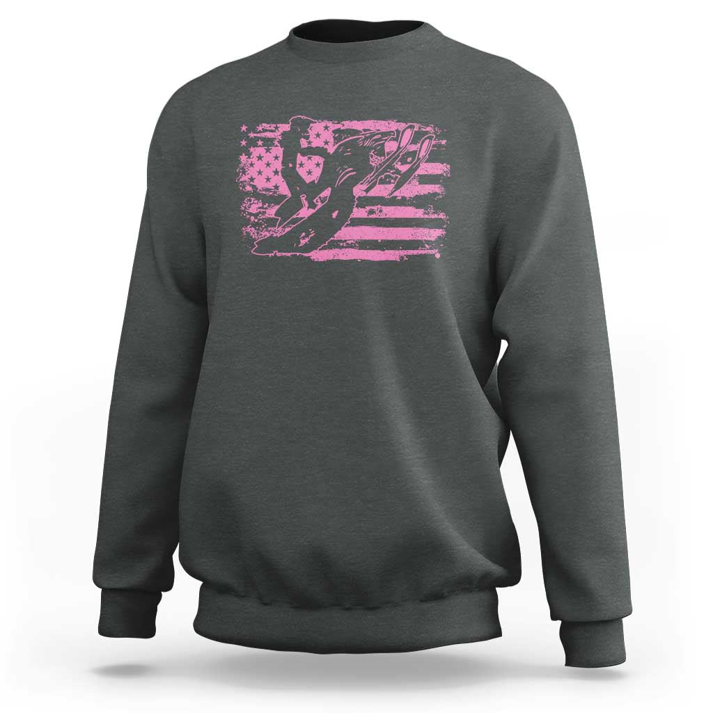 Snowmobile Snowcross Girls Pink American Flag Sweatshirt - Wonder Print Shop