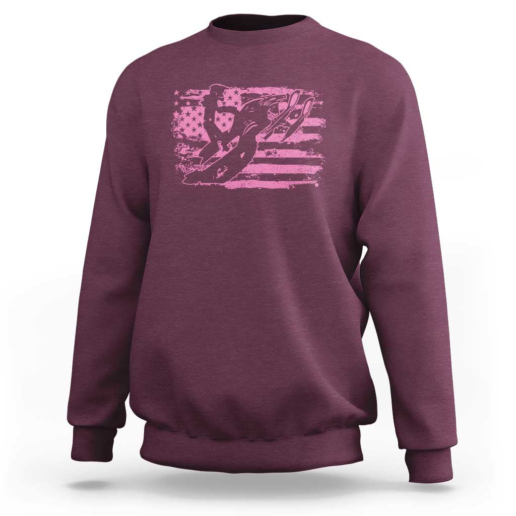 Snowmobile Snowcross Girls Pink American Flag Sweatshirt - Wonder Print Shop