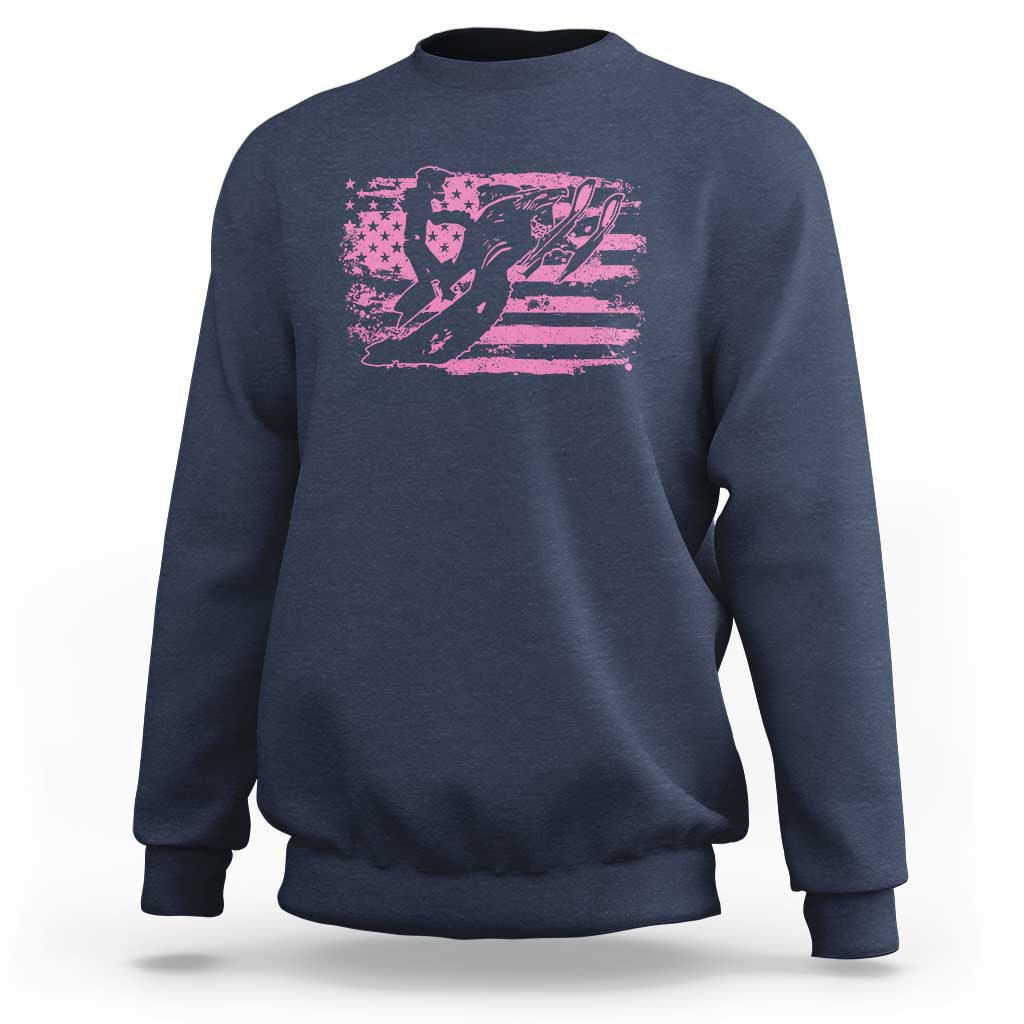 Snowmobile Snowcross Girls Pink American Flag Sweatshirt - Wonder Print Shop