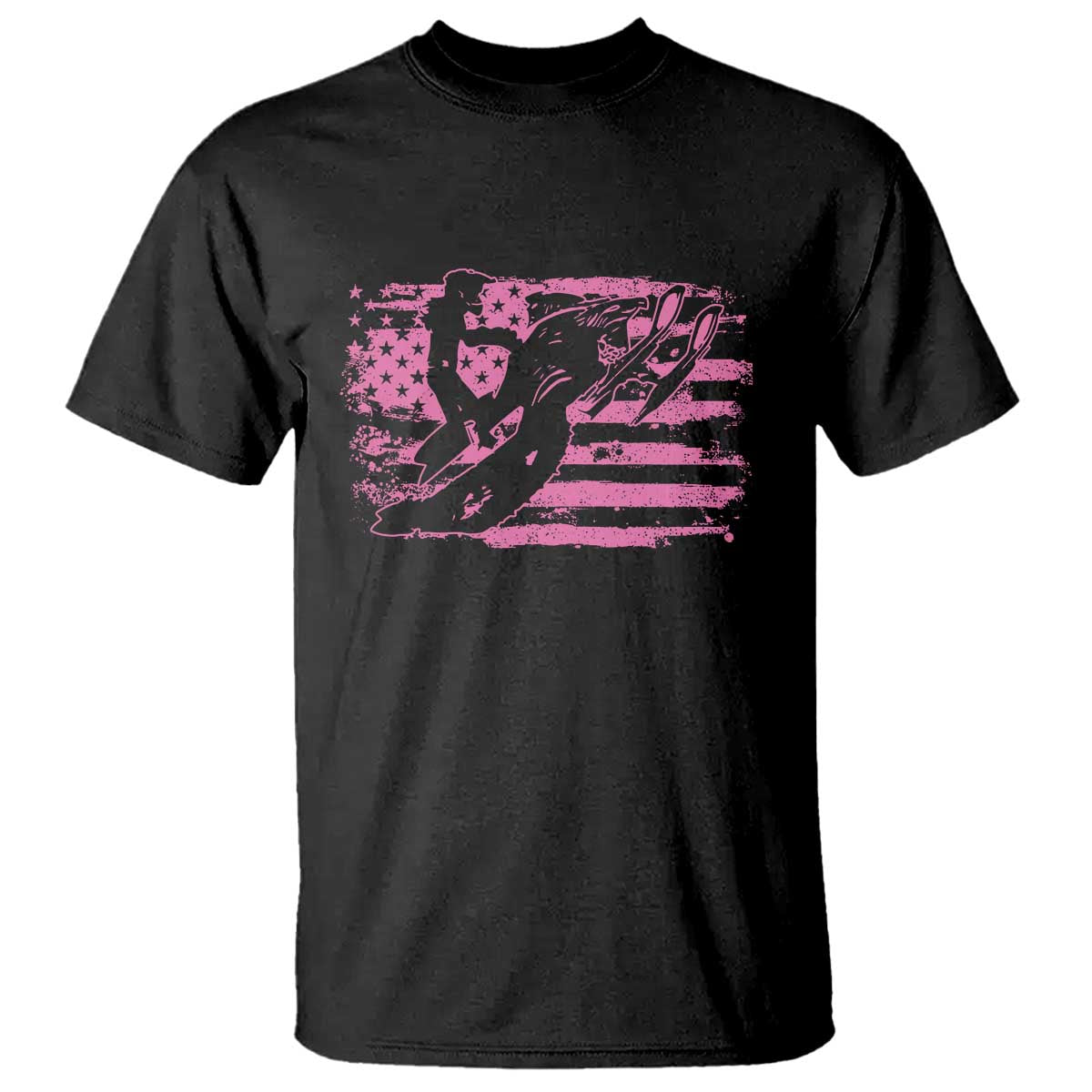 Snowmobile Snowcross Girls Pink American Flag T Shirt - Wonder Print Shop