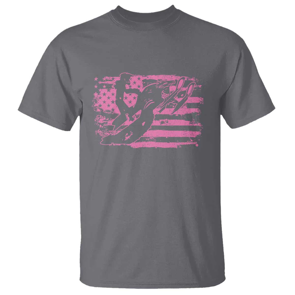 Snowmobile Snowcross Girls Pink American Flag T Shirt - Wonder Print Shop