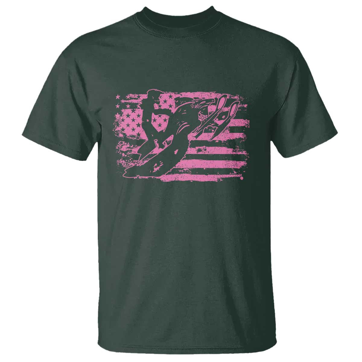 Snowmobile Snowcross Girls Pink American Flag T Shirt - Wonder Print Shop