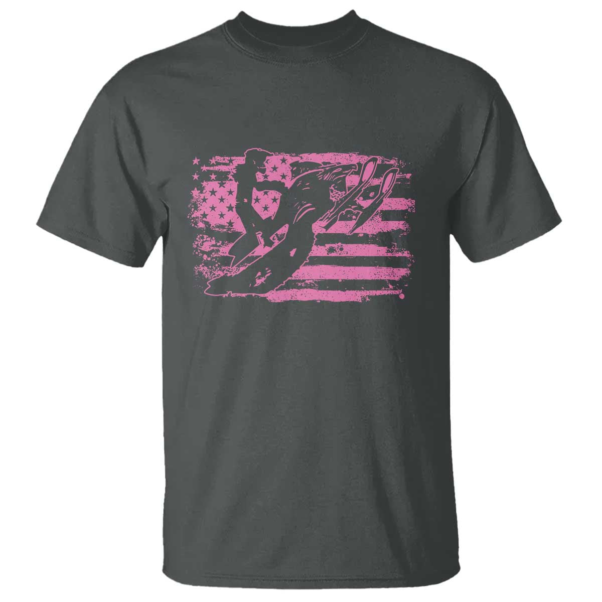 Snowmobile Snowcross Girls Pink American Flag T Shirt - Wonder Print Shop