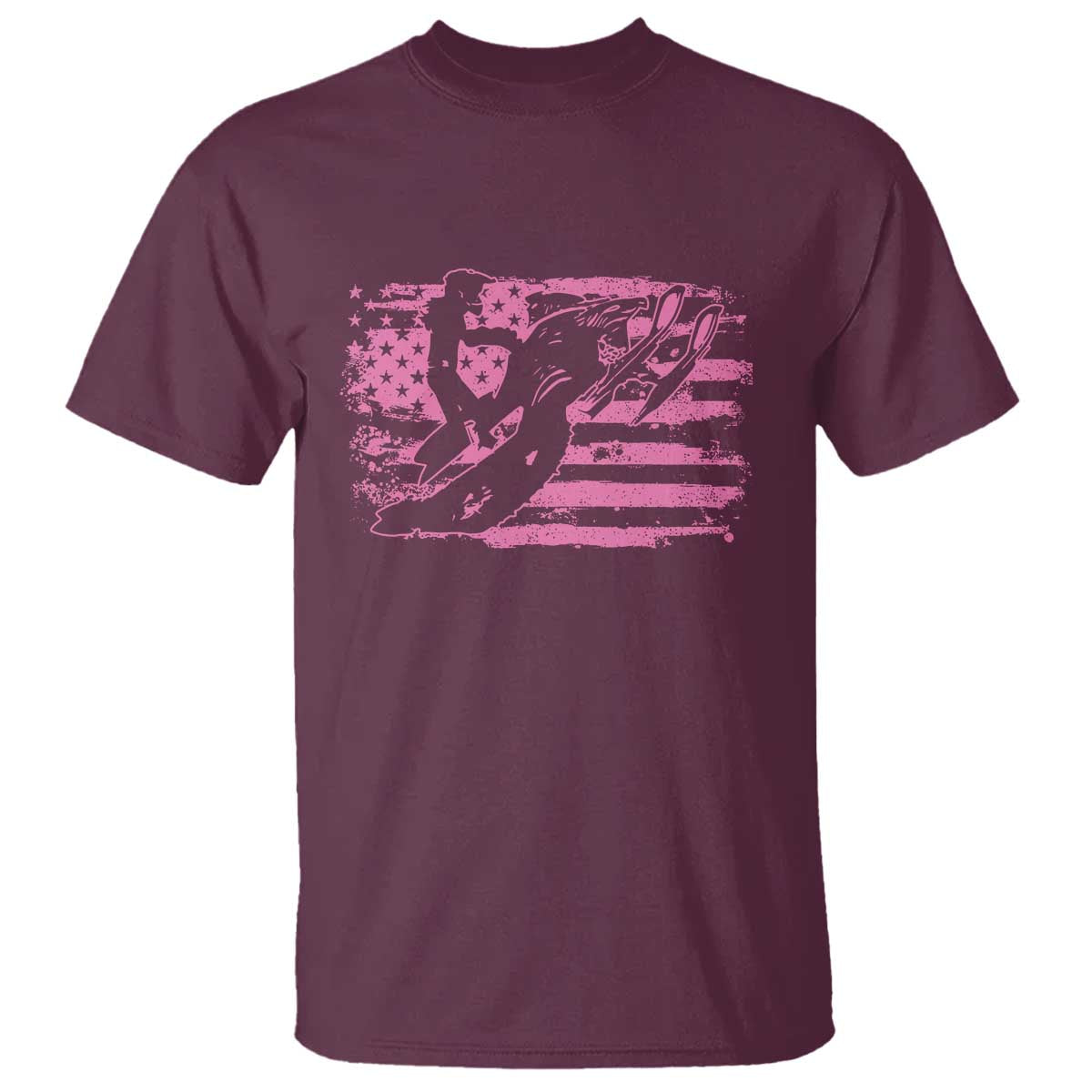 Snowmobile Snowcross Girls Pink American Flag T Shirt - Wonder Print Shop