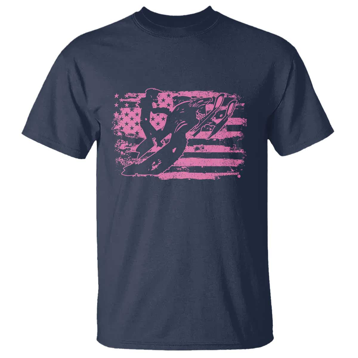 Snowmobile Snowcross Girls Pink American Flag T Shirt - Wonder Print Shop