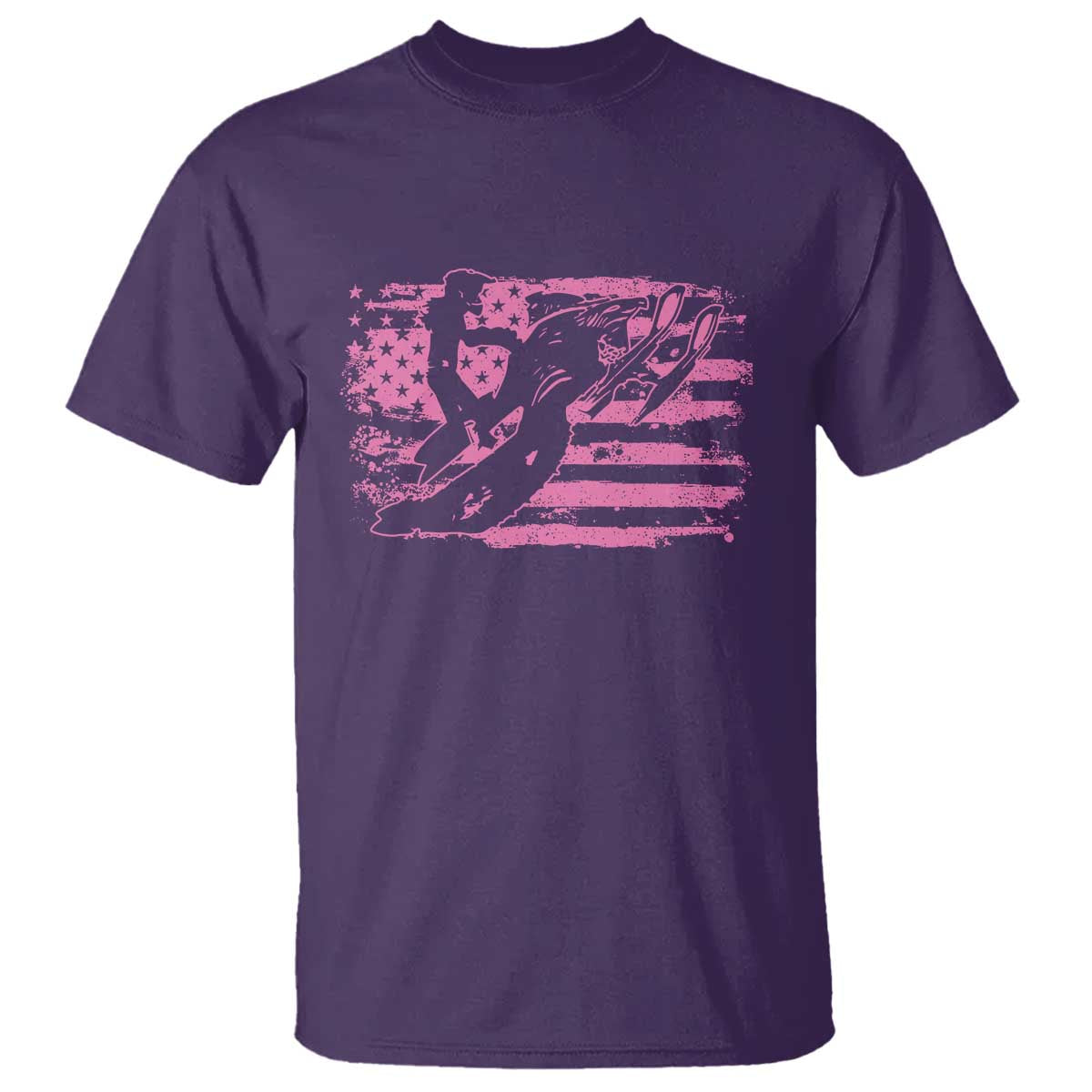 Snowmobile Snowcross Girls Pink American Flag T Shirt - Wonder Print Shop