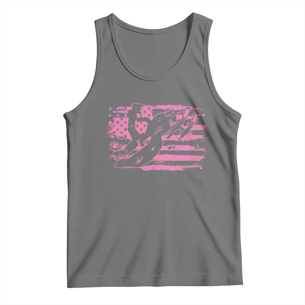 Snowmobile Snowcross Girls Pink American Flag Tank Top - Wonder Print Shop