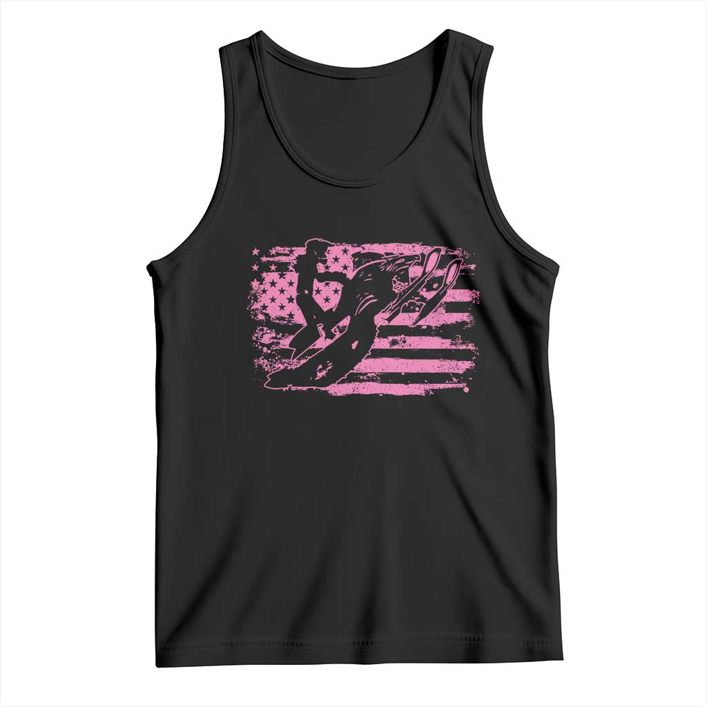 Snowmobile Snowcross Girls Pink American Flag Tank Top - Wonder Print Shop