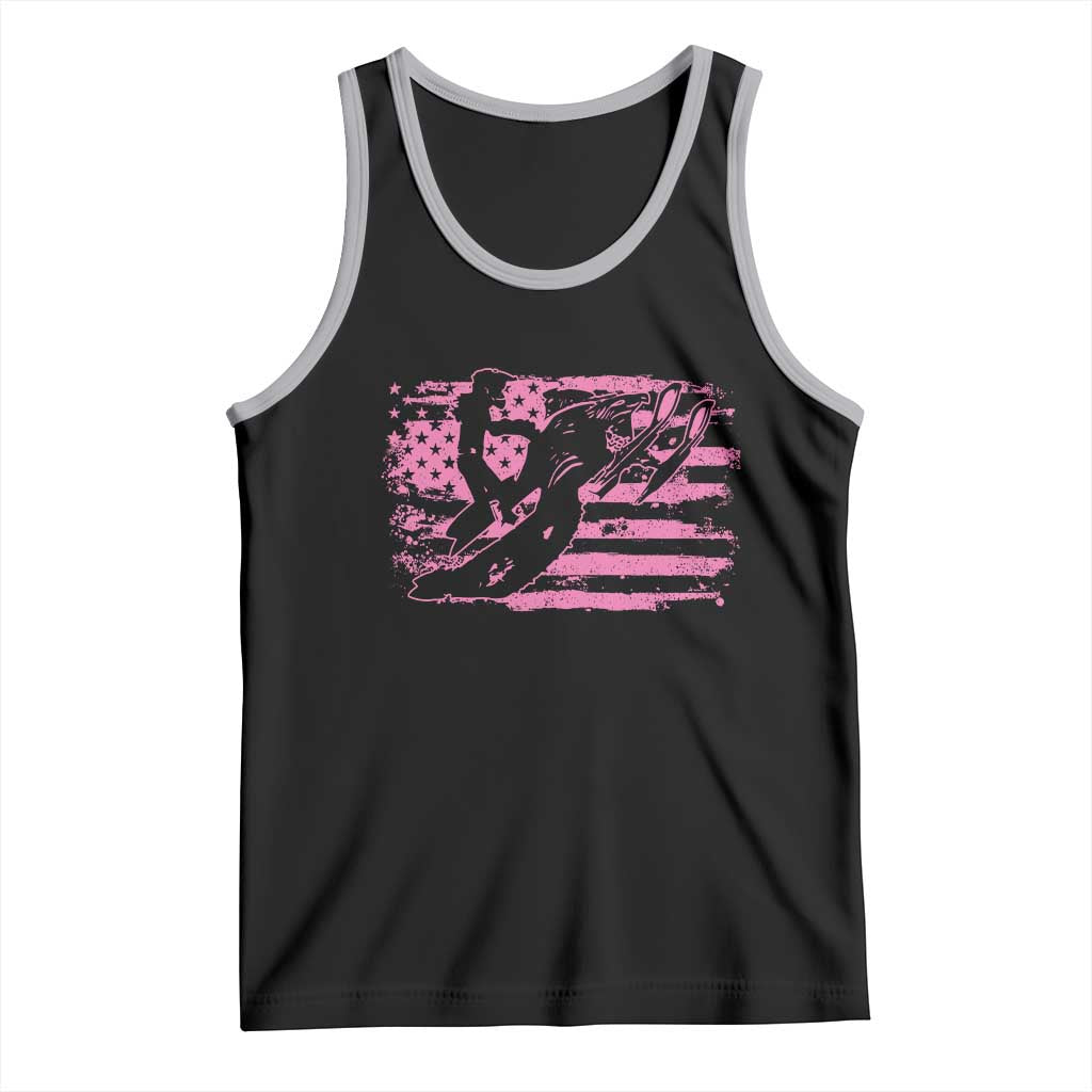 Snowmobile Snowcross Girls Pink American Flag Tank Top - Wonder Print Shop
