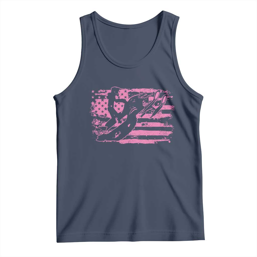 Snowmobile Snowcross Girls Pink American Flag Tank Top - Wonder Print Shop
