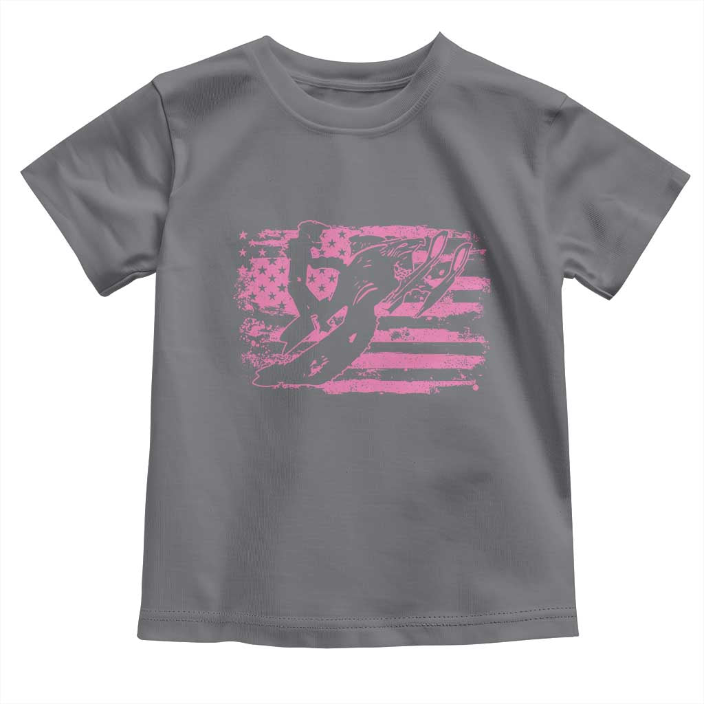 Snowmobile Snowcross Girls Pink American Flag Toddler T Shirt - Wonder Print Shop