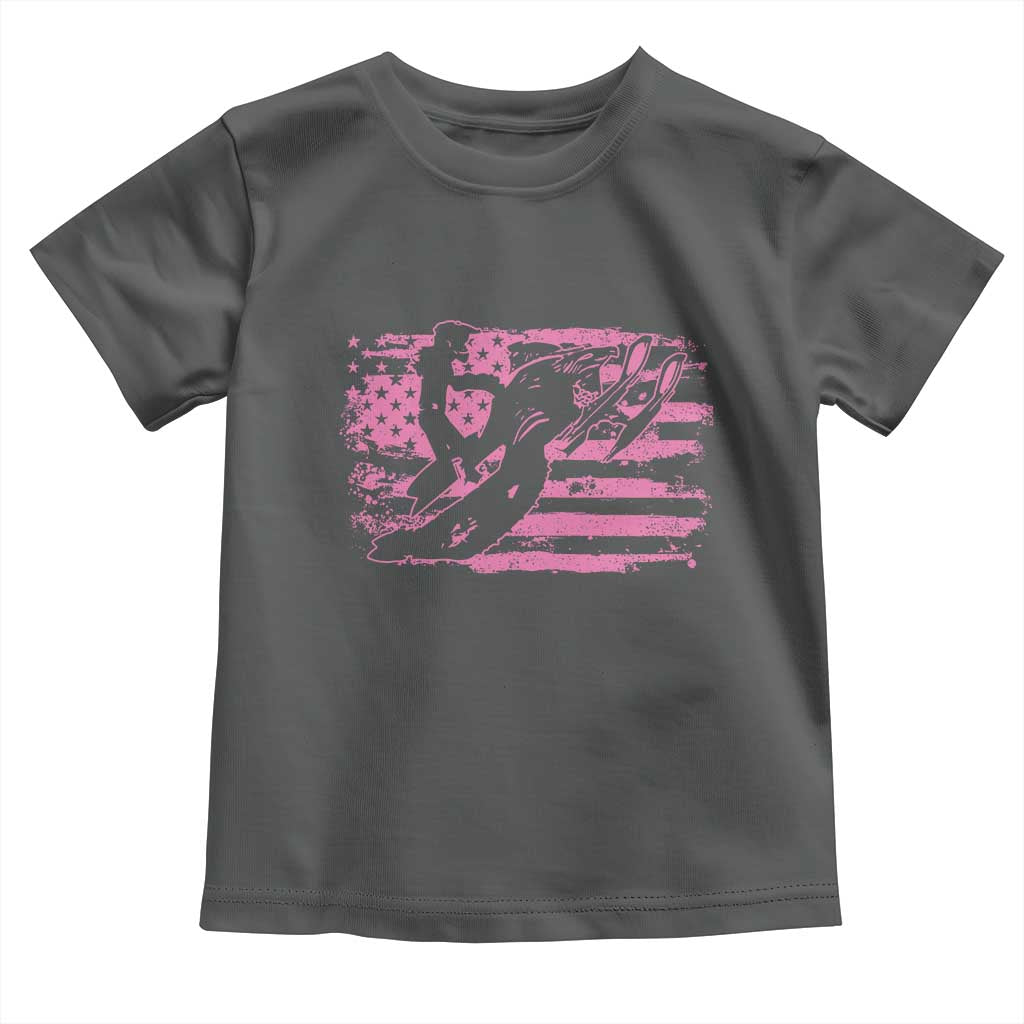 Snowmobile Snowcross Girls Pink American Flag Toddler T Shirt - Wonder Print Shop