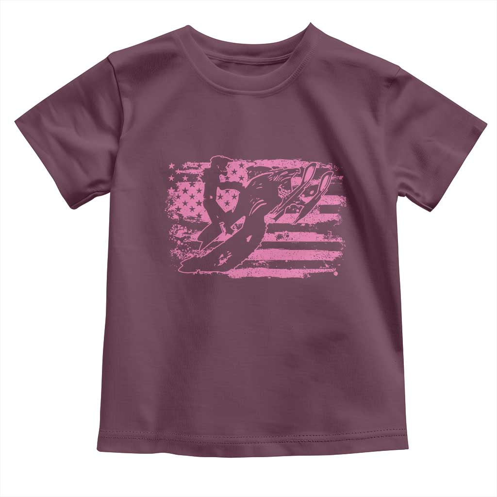 Snowmobile Snowcross Girls Pink American Flag Toddler T Shirt - Wonder Print Shop