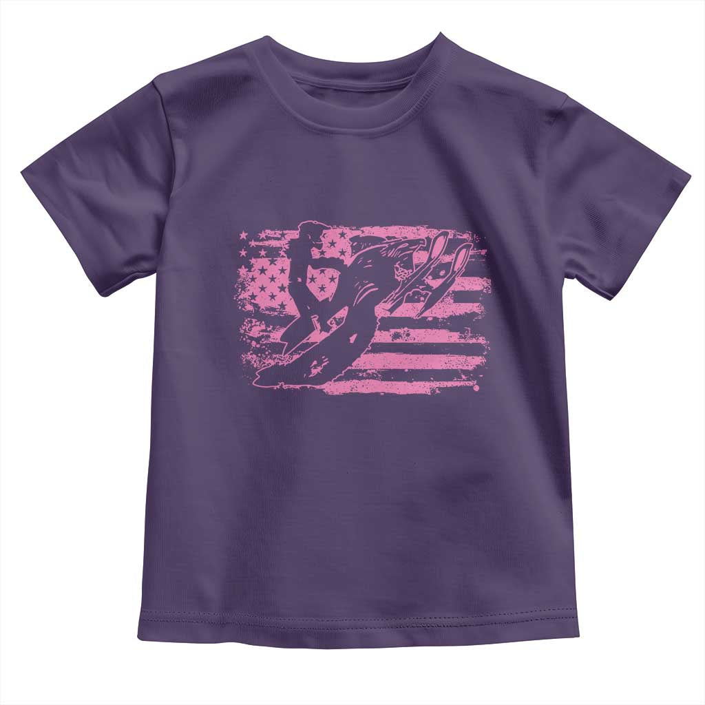 Snowmobile Snowcross Girls Pink American Flag Toddler T Shirt - Wonder Print Shop