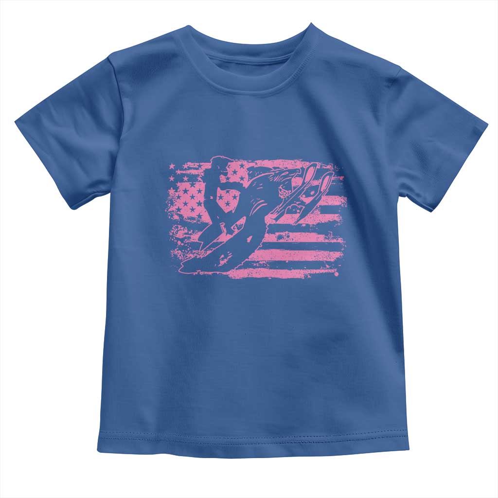 Snowmobile Snowcross Girls Pink American Flag Toddler T Shirt - Wonder Print Shop