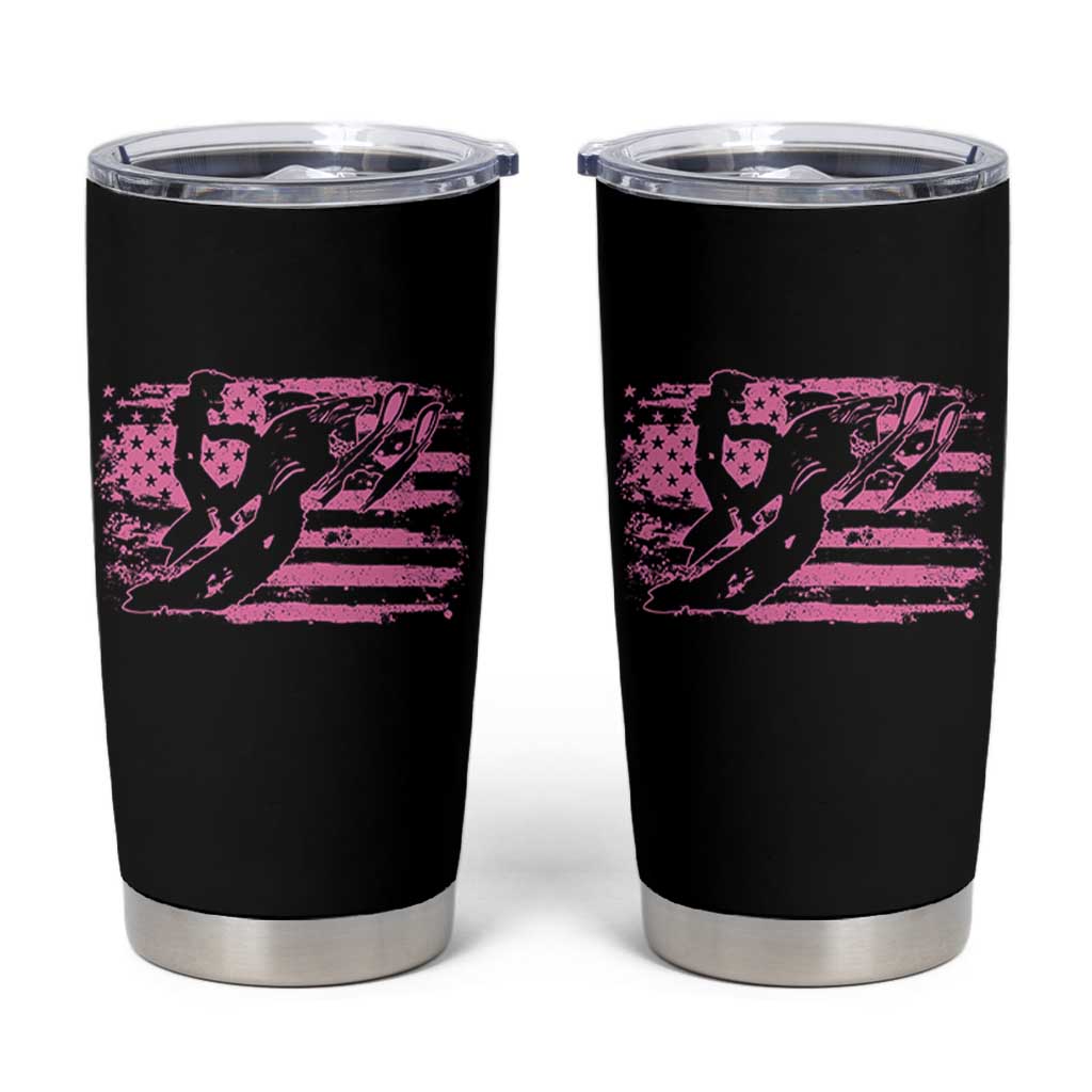 Snowmobile Snowcross Girls Pink American Flag Tumbler Cup - Wonder Print Shop