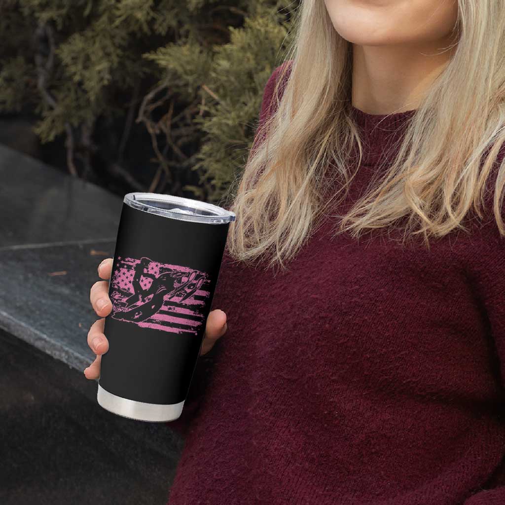 Snowmobile Snowcross Girls Pink American Flag Tumbler Cup - Wonder Print Shop