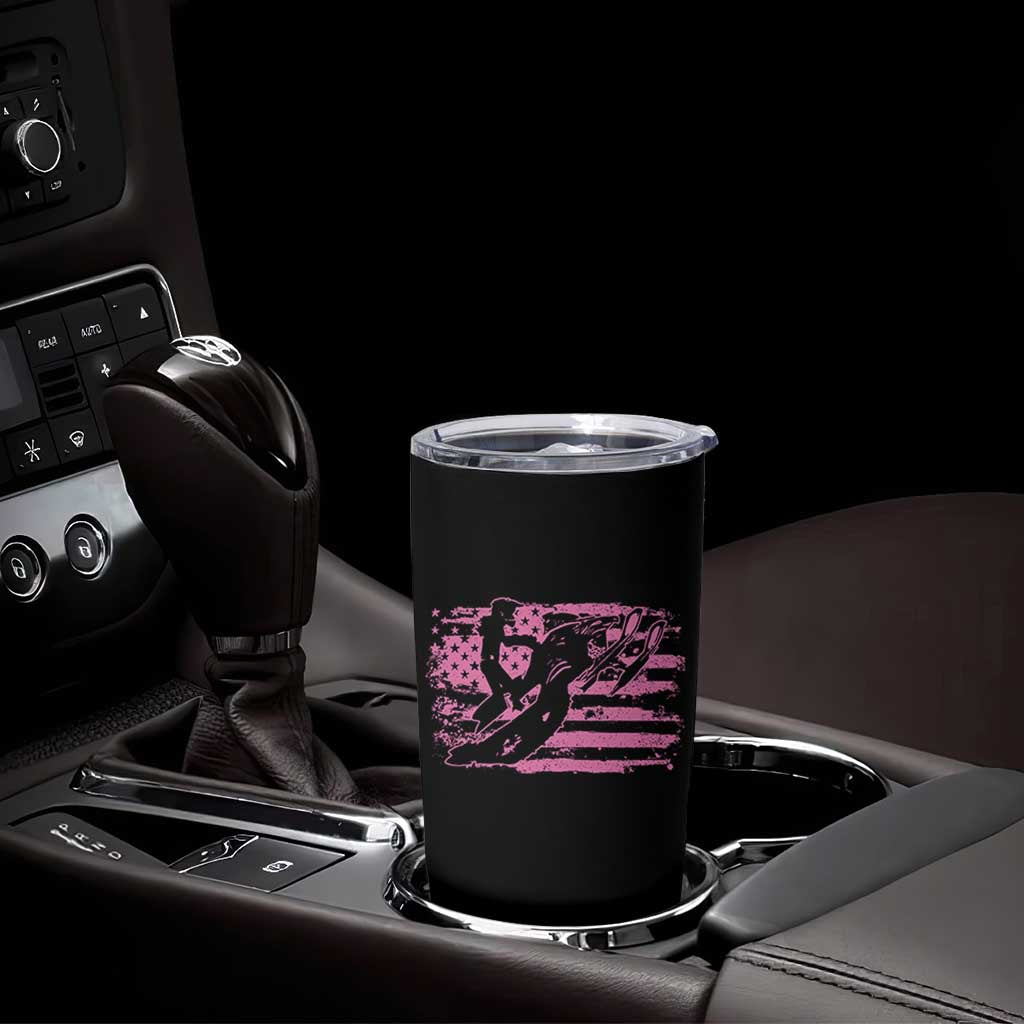 Snowmobile Snowcross Girls Pink American Flag Tumbler Cup - Wonder Print Shop