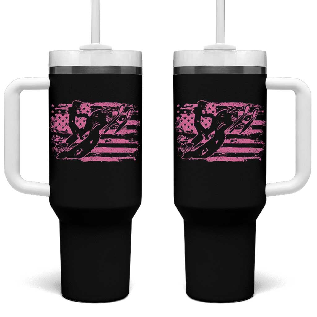 Snowmobile Snowcross Girls Pink American Flag Tumbler With Handle - Wonder Print Shop