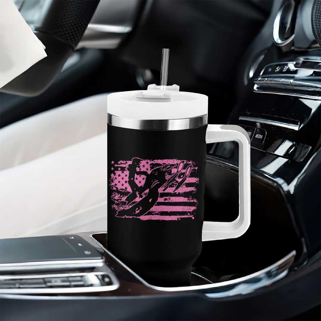 Snowmobile Snowcross Girls Pink American Flag Tumbler With Handle - Wonder Print Shop
