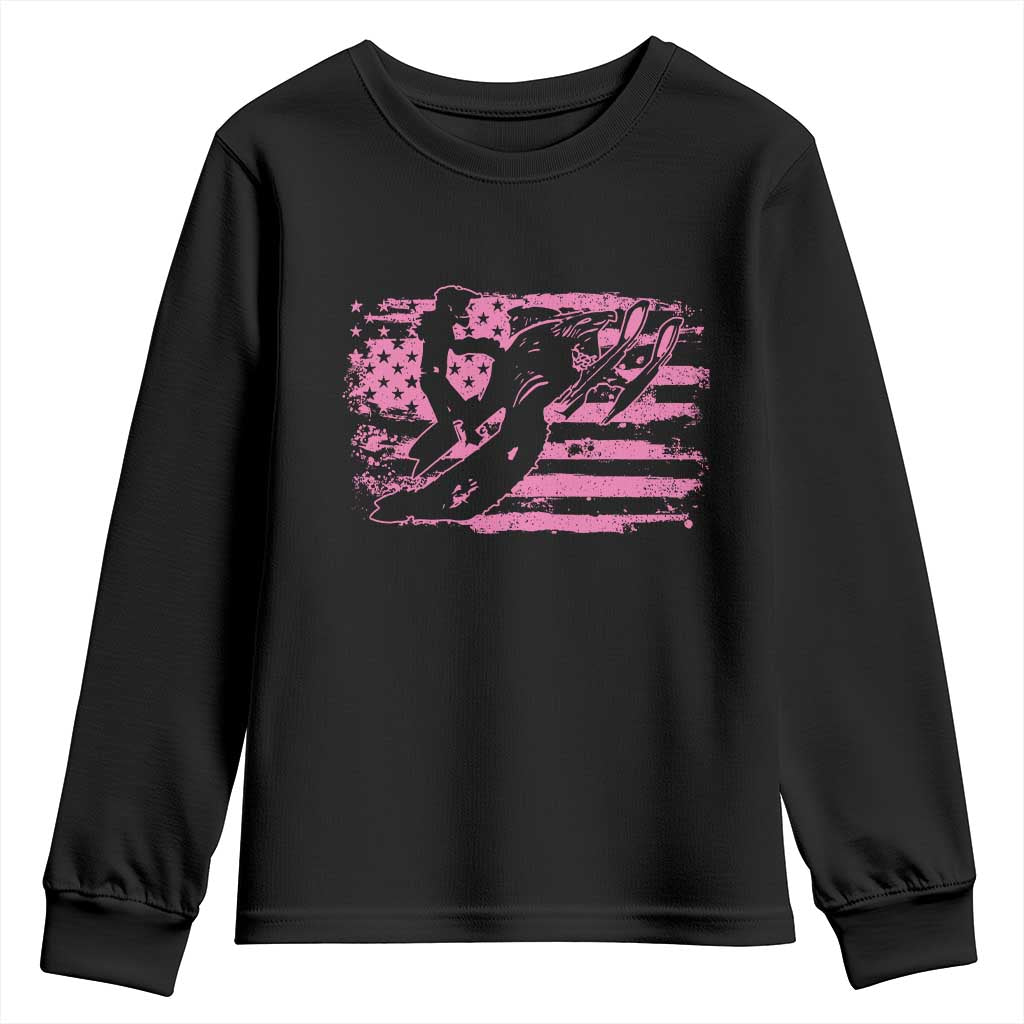 Snowmobile Snowcross Girls Pink American Flag Youth Sweatshirt - Wonder Print Shop