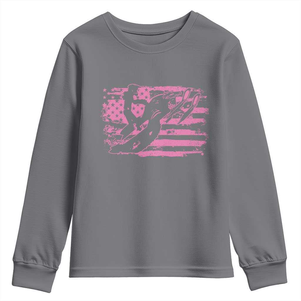 Snowmobile Snowcross Girls Pink American Flag Youth Sweatshirt - Wonder Print Shop