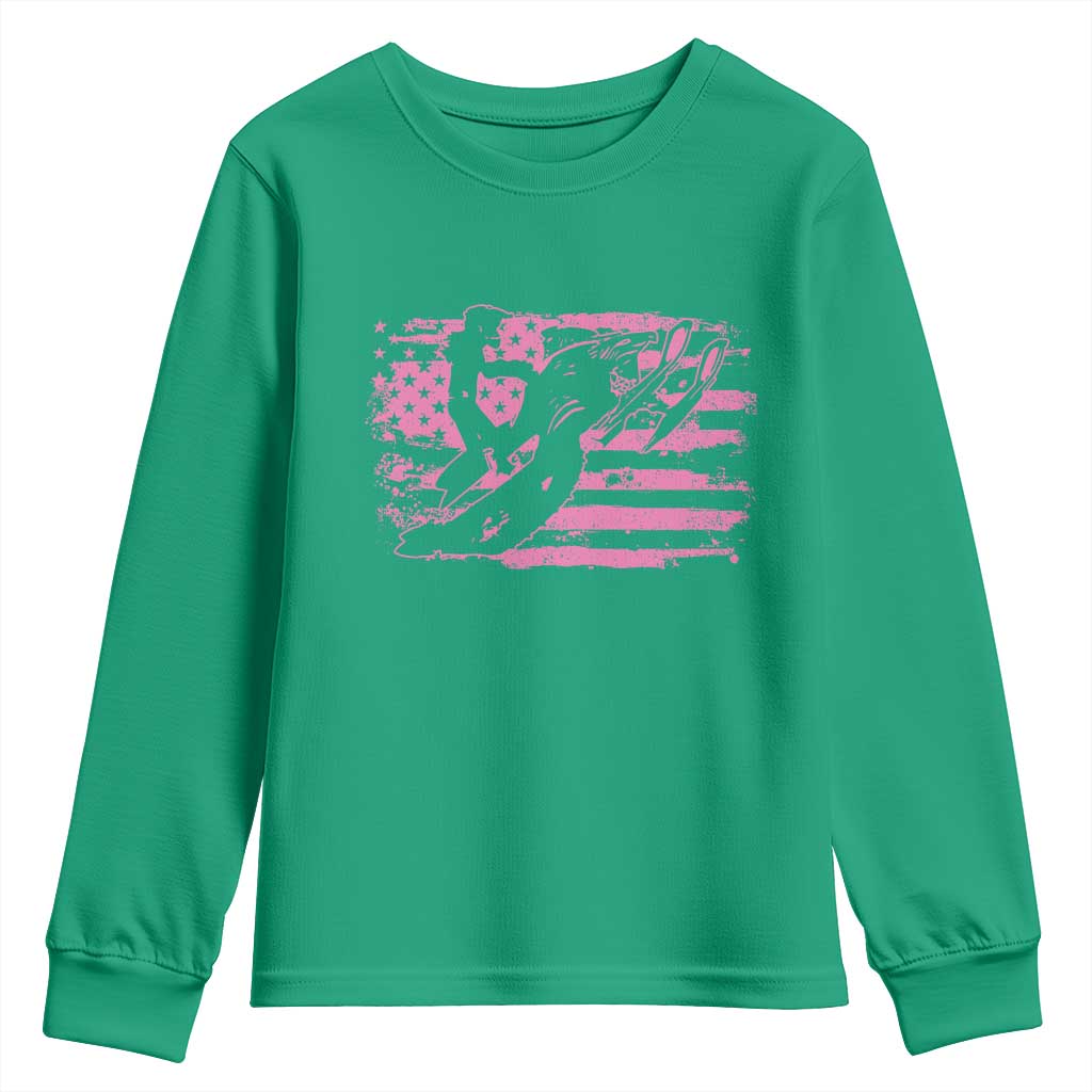 Snowmobile Snowcross Girls Pink American Flag Youth Sweatshirt - Wonder Print Shop