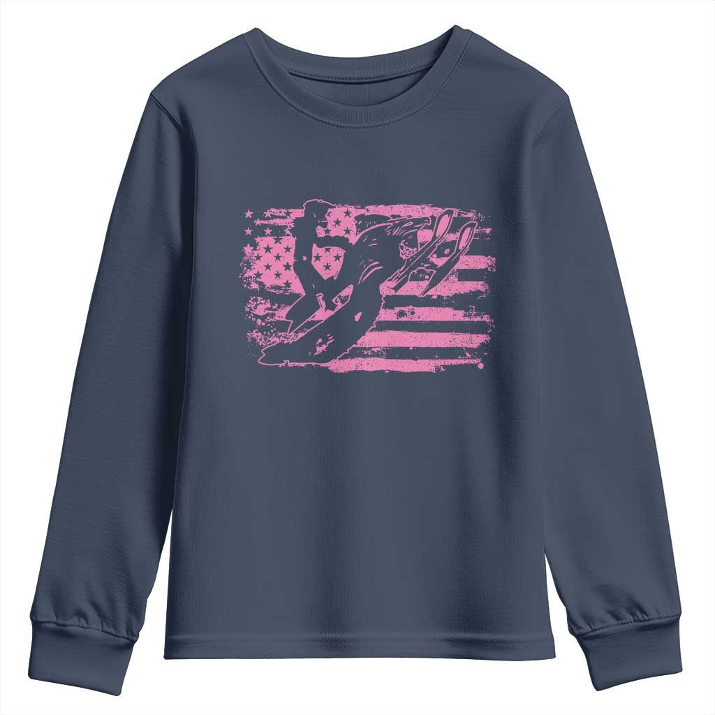 Snowmobile Snowcross Girls Pink American Flag Youth Sweatshirt - Wonder Print Shop
