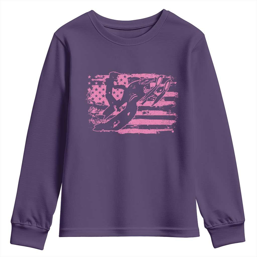 Snowmobile Snowcross Girls Pink American Flag Youth Sweatshirt - Wonder Print Shop