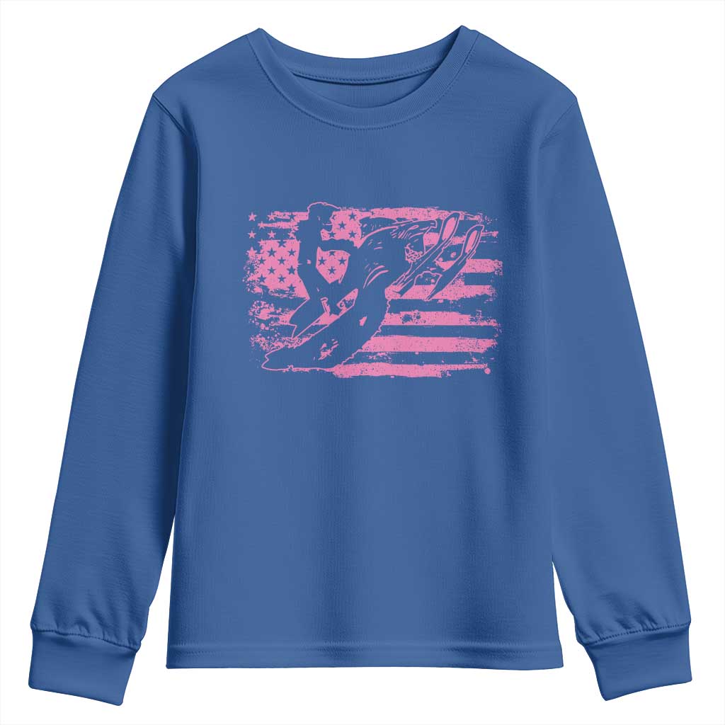 Snowmobile Snowcross Girls Pink American Flag Youth Sweatshirt - Wonder Print Shop