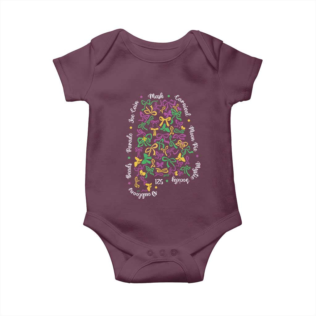 Funny Mardi Gras Alabama Map Coquette Bow Baby Onesie Moon Pie Carnival Joe Cain Beads