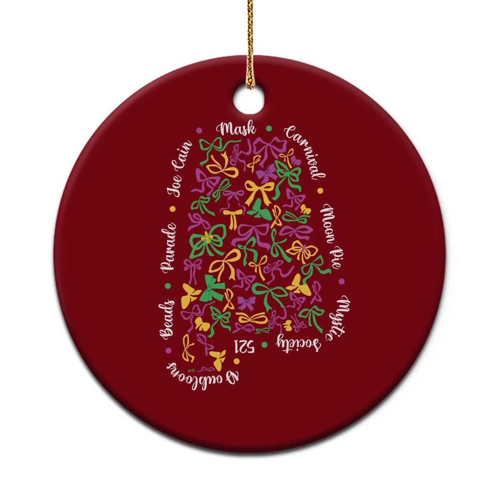 Funny Mardi Gras Alabama Map Coquette Bow Ceramic Ornament Moon Pie Carnival Joe Cain Beads