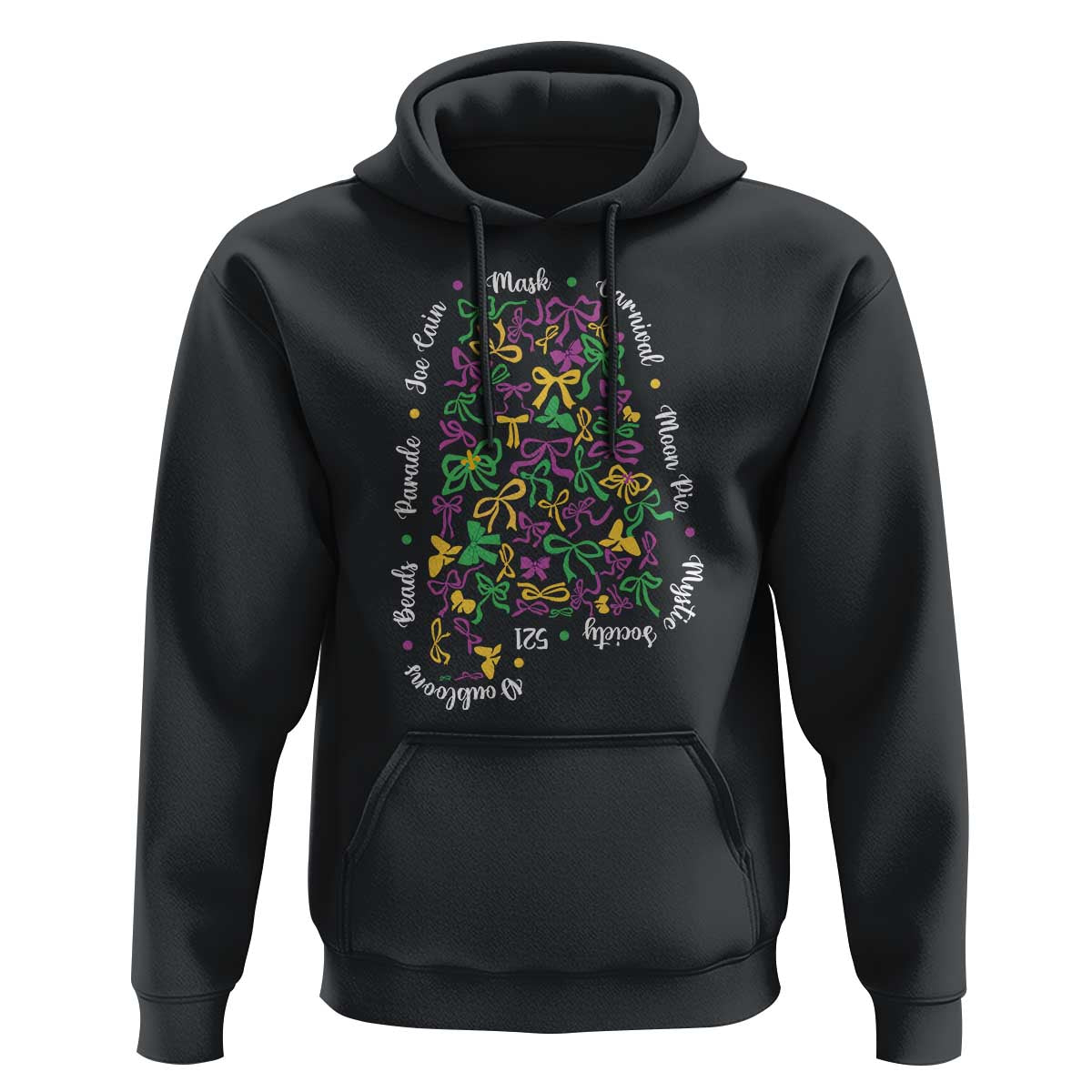 Funny Mardi Gras Alabama Map Coquette Bow Hoodie Moon Pie Carnival Joe Cain Beads