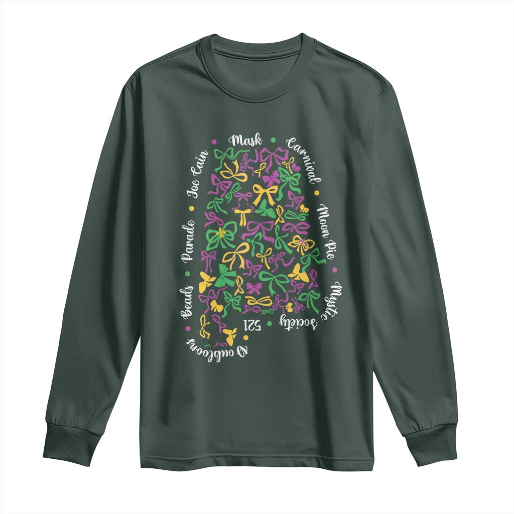 Funny Mardi Gras Alabama Map Coquette Bow Long Sleeve Shirt Moon Pie Carnival Joe Cain Beads