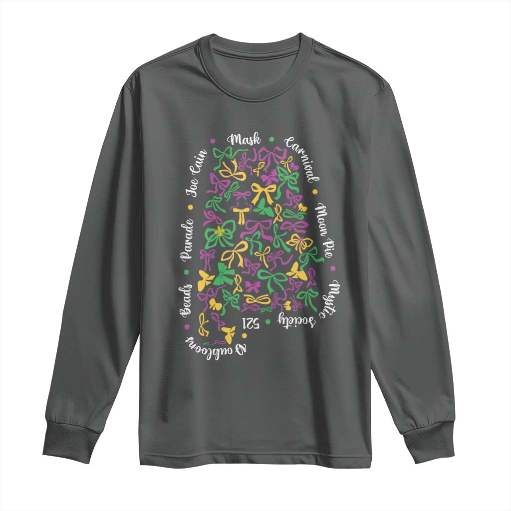 Funny Mardi Gras Alabama Map Coquette Bow Long Sleeve Shirt Moon Pie Carnival Joe Cain Beads