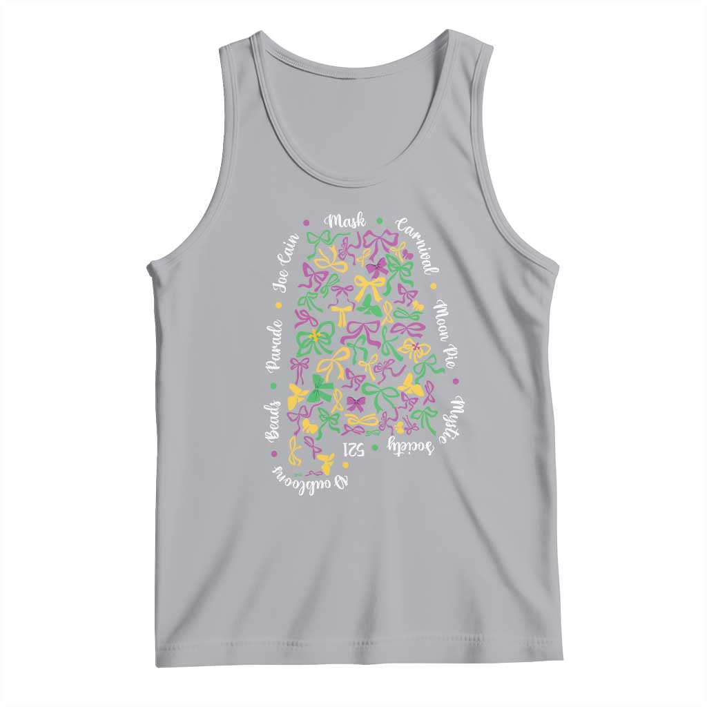 Funny Mardi Gras Alabama Map Coquette Bow Tank Top Moon Pie Carnival Joe Cain Beads