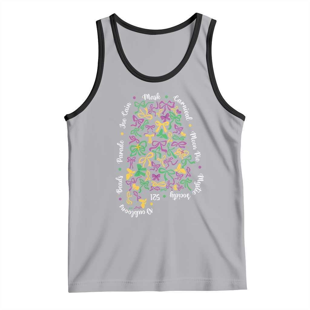 Funny Mardi Gras Alabama Map Coquette Bow Tank Top Moon Pie Carnival Joe Cain Beads